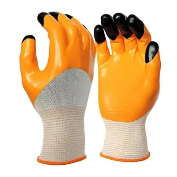 GENERIC Orange and White Free Size Finger Coated Safety Gloves